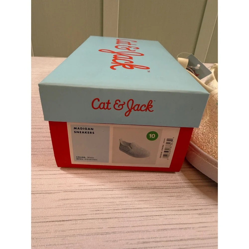 Cat & Jack Madigan Kids Size 10 White Glitter Slip On Sneakers NIB NEW